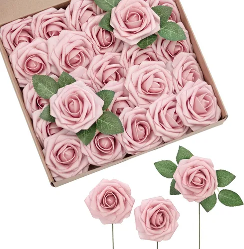 Miniatura 33 de Ling’s Moment - Flores Artificiales, 50 piezas, Rosas Verde Pavo Real con Tallos, 3" de Tacto Real, Espuma DIY para Ramilletes de Boda/Centros