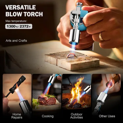 Miniatura 6 de RAVS Encendedor de butano, soplete de cocina recargable con llama ajustable y hebilla de seguridad, mini linterna de metal premium para hornear
