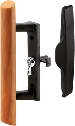 Prime-Line C 1095 - Juego de manijas de puerta corrediza de vidrio, 3-1/2 pulg., fundición a presión y madera, negro, estilo gancho, cerradura