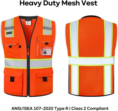 Miniatura 5 de Neopelta Chaleco de seguridad reflectante de malla naranja, chaleco resistente con bolsillo para identificación, cuello acolchado, fabricado