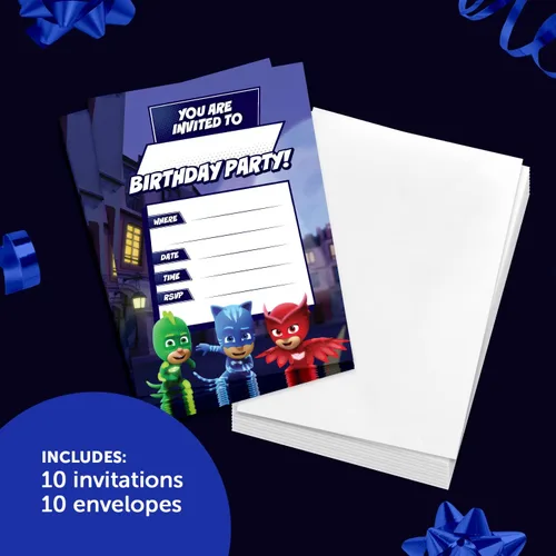 Miniatura 2 de Desert Cactus PJ Masks Invitations - Tarjetas de invitaciones de fiesta para niños y niñas, 10 unidades con sobres, feliz cumpleaños (estilo B)