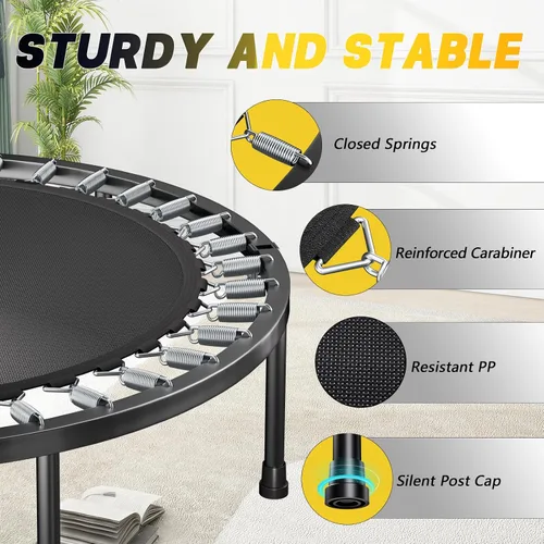 Miniatura 3 de SkyBound Rebounder Trampoline for Adults - Indoor Mini Trampoline with Bar, Fitness Rebounder with 3 Adjustable Foam Handles, Exercise Trampoline