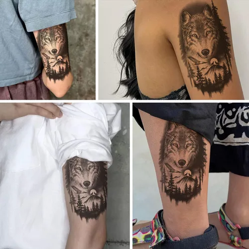 Miniatura 4 de 2 hojas de tatuajes temporales de león, cruz de Jesús, para hombres y mujeres, religiosas, calcomanías falsas de tatuaje, realista, blanco y negro