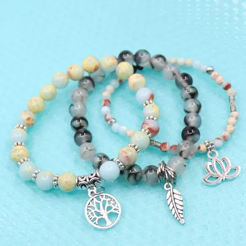 Miniatura 3 de UEUC - Pulseras Reiki, apilables, de piedras curativas, cristales, con dije del árbol de la vida, yoga y hoja de loto, contra la ansiedad