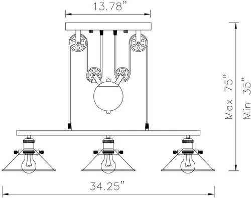 Miniatura 3 de Lámpara colgante de 3 poleas de luz, luz de isla para interiores, lámpara industrial rústica vintage ajustable para sala de juegos, mesas de 7 6