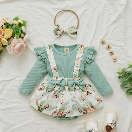 Miniatura 51 de Mameluco de encaje para bebé niña con volantes, manga larga, para recién nacido, otoño, invierno