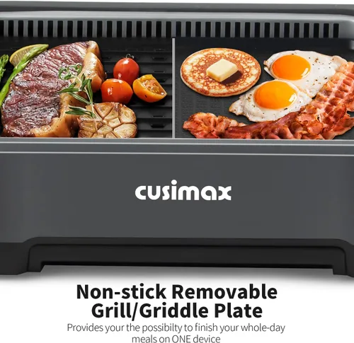 Miniatura 2 de CUSIMAX Parrilla sin humo, parrilla eléctrica para interiores, parrilla BBQ coreana de 1500W con parrilla extraíble antiadherente/placa de plancha