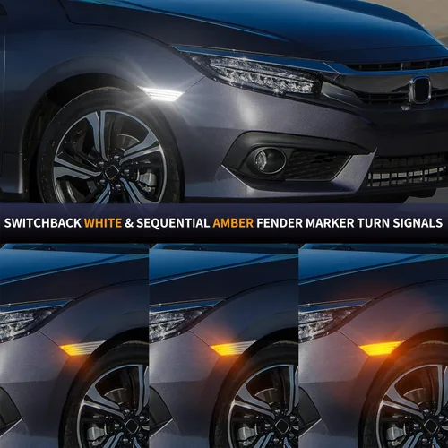 Miniatura 3 de Gempro Switchback - Luces LED laterales de repuesto secuenciales para Honda Civic 2016-2021, color blanco y ámbar dinámico para parachoques Lente