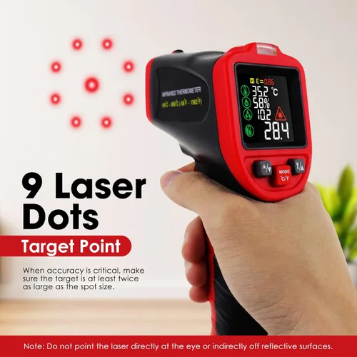 Miniatura 5 de Termómetro infrarrojo IR láser pistola de temperatura 58 ° ~ 1562 °F con termopar tipo K y abrazadera de plomo, termómetro digital con abrazadera