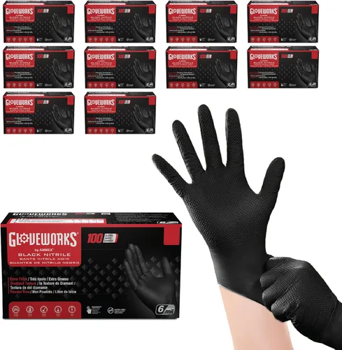 Miniatura 9 de Guantes de nitrilo negro HD GLOVEWORKS - 6 mil Guantes desechables, sin látex, para mecánicos