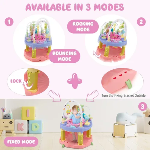 Miniatura 5 de BABY JOY Baby Bouncer Centro de actividades, centro de actividades y mesa 3 en 1 Tapete de juego para bebés, platillo de actividad de rebote