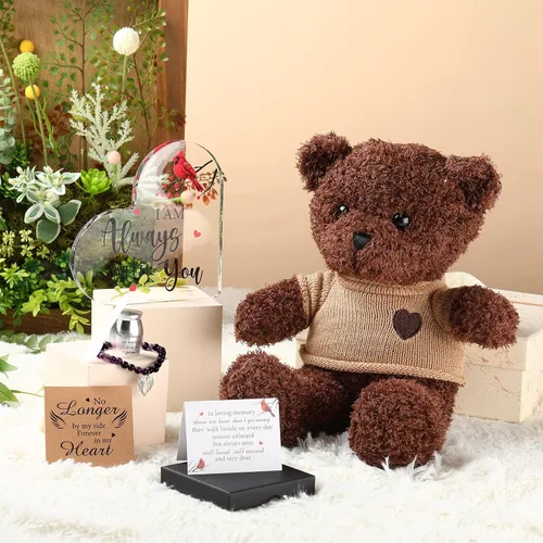 Miniatura 6 de Kenning Juego de Regalo Funerario de 5 Piezas para Cremación, Oso de Peluche para Cenizas con Cuchara, Pequeña Urna de Recuerdo, Placa Memorial