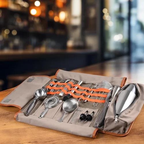 Miniatura 3 de Etens Kit de Barman de Viaje – Kit de Bartending de 22 Piezas con Herramientas de Bar, Accesorios de Barman, Bolsa de Herramientas de Lona Encerada