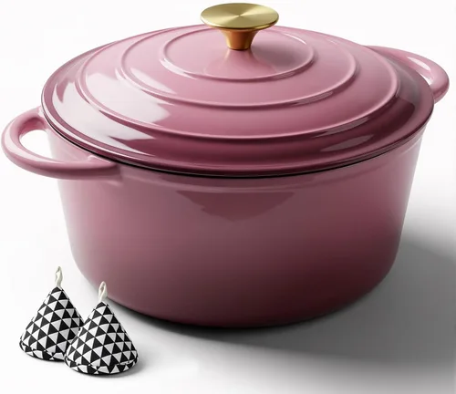 Miniatura 18 de Miereirl Olla Holandesa Esmaltada de 6.5 Cuartos con Tapa, Olla Holandesa de Hierro Fundido con Asas Dobles para Hornear Pan, Cocinar, Utensilios