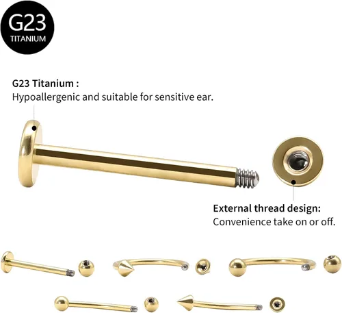 Miniatura 3 de BLISI 8PCS Body Piercing Jewelry Lot 16G Titanium Nose Septum Lip Cartilage Tragus Eyebrow Industrial Barbell Horseshose Piercing Kit Jewelry