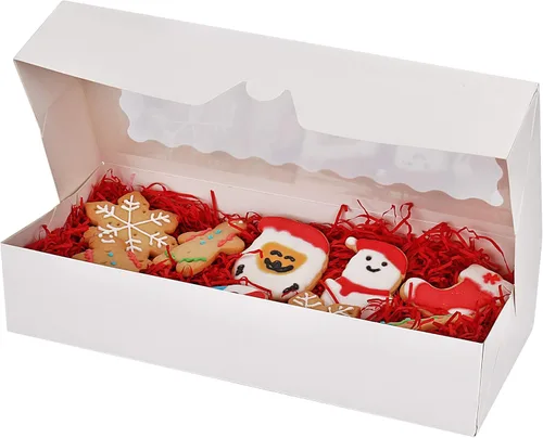 Miniatura 3 de Tcoivs Paquete de 30 cajas de galletas de 12.5 x 5.5 x 2.5 pulgadas, cajas de panadería con ventana, cajas de golosinas autoemergentes para pasteles