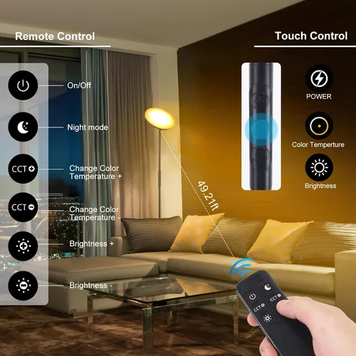 Miniatura 8 de monococo Lámpara de pie LED RGB, 2025 mejorada 36 W 3600 lúmenes, atenuación continua que cambia de color, lámparas de pie con control remoto, 69
