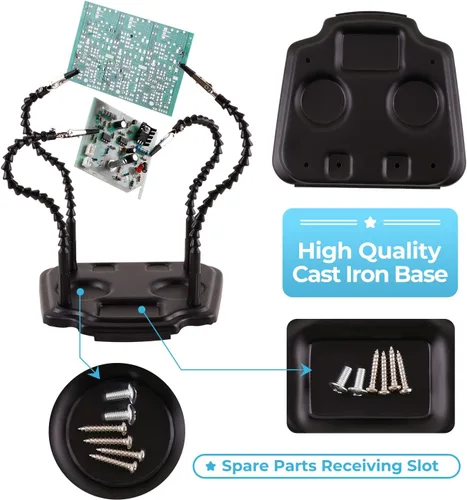 Miniatura 5 de Noah Mano de ayuda, 4 brazos ajustables de cuello de cisne, base de metal resistente, herramienta de soldadura electrónica, soporte limpiador
