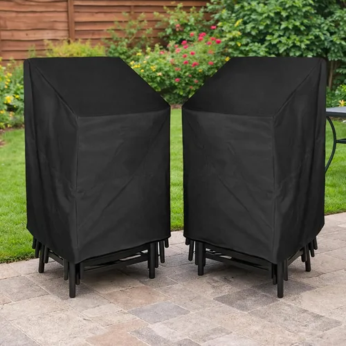 Miniatura 6 de Funda para silla apilable para patio, jardín, piscina, cubierta, impermeable, protector de muebles para 4-6 pilas de taburetes, 34 pulgadas de largo