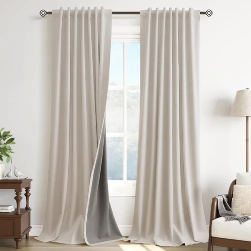 Miniatura 16 de Guken Cortinas opacas de lino, 2 paneles rústicos, elegantes, 100% opacas, con aislamiento térmico, banda de ganchos y trabilla trasera, 52 x 84