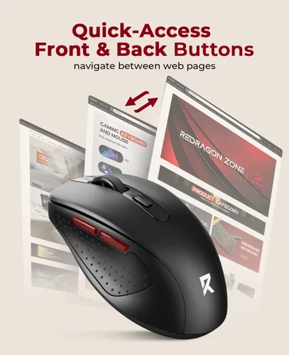 Miniatura 5 de Redragon Mouse inalámbrico BT5.0/3.0 y 2.4G, 6 botones, ratón Bluetooth de 4000 DPI de 5 niveles, batería de 18 meses, ratones ópticos portátiles