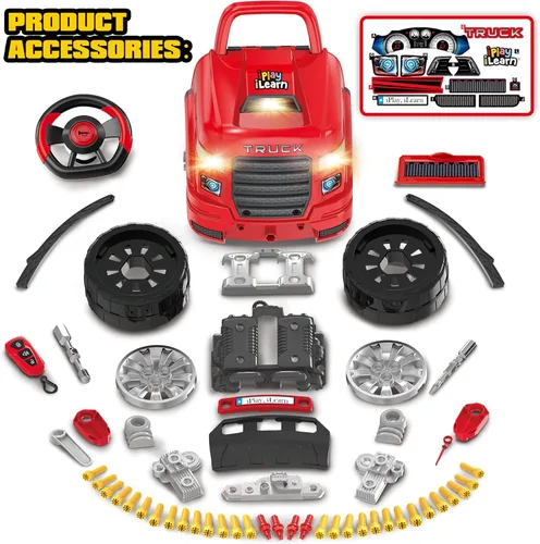 Miniatura 7 de iPlay, iLearn Juguete de motor de camión grande, juego de reparación mecánica para niños pequeños de 3 a 5 años, kit de construcción grande