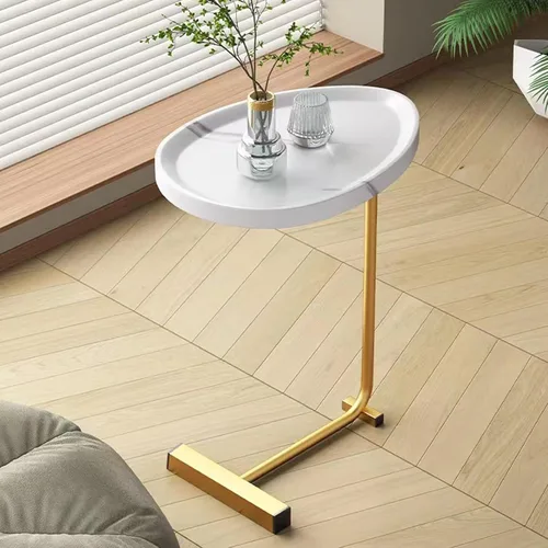 Miniatura 2 de Juego de 2 mesas auxiliares en forma de C, mesa auxiliar ovalada pequeña, mesa de sofá para sala de estar, dormitorio, mesita de noche, tablero