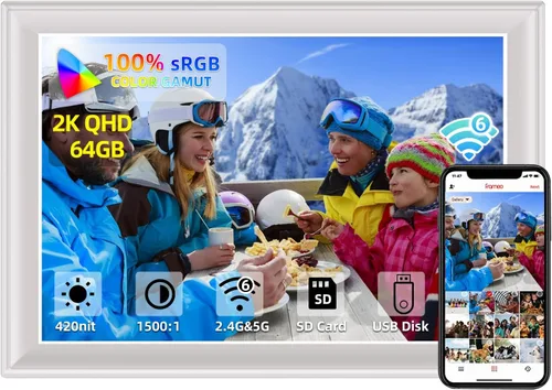 Miniatura 9 de Marco de fotos digital inteligente con WiFi de 32 GB de 10.1 pulgadas con sensor de movimiento y función de programación, pantalla táctil LCD IPS