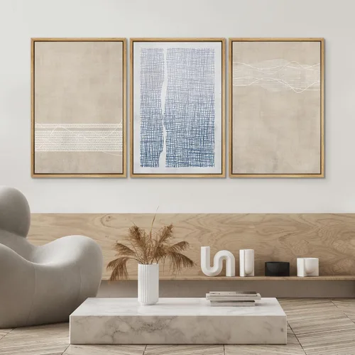 Miniatura 261 de SIGNWIN Lienzo enmarcado para pared, arte con pinceladas de flujo neutro en tonos beige abstractos, ilustraciones, arte moderno, decorativo