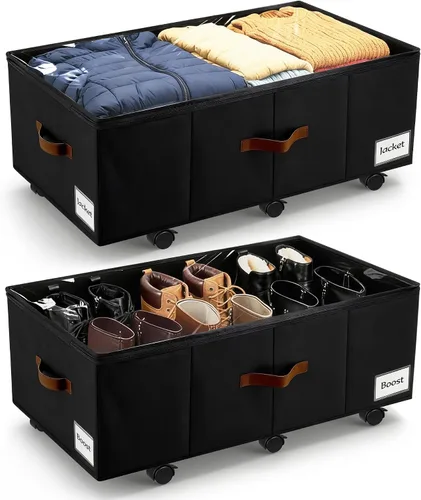 Miniatura 10 de Almacenamiento debajo de la cama con ruedas, almacenamiento debajo de la cama con paredes laterales/parte inferior resistentes, cubierta