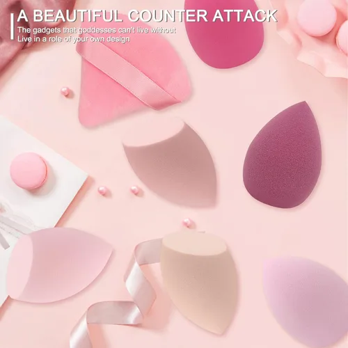 Miniatura 7 de Juego de esponjas de maquillaje profesional 6+6, esponja suave portátil de 2.76 pulgadas, esponja de mezcla de maquillaje multicolor, aplicador Rosa