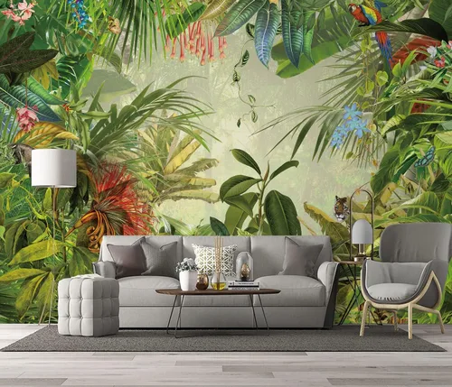 Miniatura 29 de Papel pintado botánico de selva tropical Hojas verdes de planta murales Estética para decorar habitación Sala de estar Fondo de TV Gran mural de B033