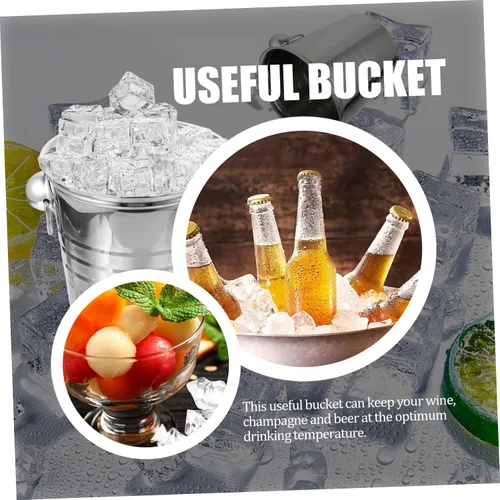 Miniatura 9 de Cubo de almacenamiento de hielo grueso de acero inoxidable con doble asa enfriador de cerveza para Ktv bares fiestas para botellas y bebidas