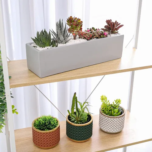 Miniatura 3 de Maceta rectangular de cemento gris de 15 pulgadas para suculentas, caja de alféizar de ventana