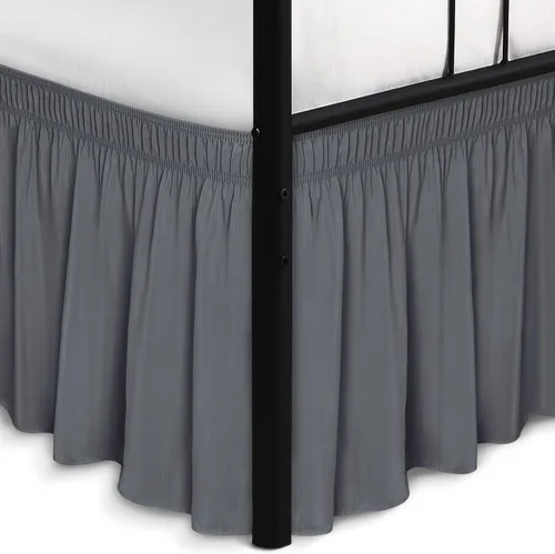 Miniatura 9 de Biscaynebay Faldas de cama envolventes con esquinas divididas para camas Twin/Twin XL de 15 pulgadas de caída, volantes de polvo elásticos Negro