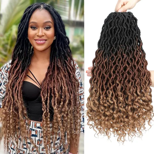 Miniatura 59 de Karida Rastas de cabello sintético de ganchillo de 18 pulgadas, 8 paquetes de cabello de ganchillo preanudado de diosa, rastas sintéticas onduladas