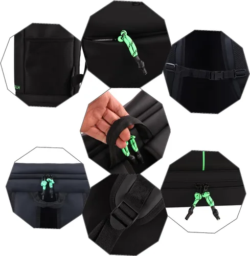 Miniatura 4 de Mochila de gimnasio para hombres y mujeres, bolsa de viaje con compartimento grande para zapatos y soporte para botellas, mochila impermeable, Negro