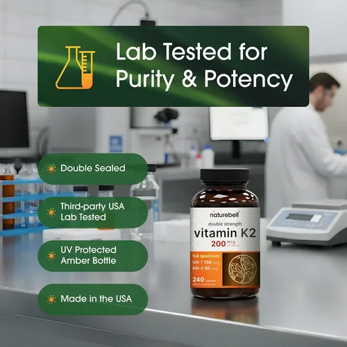 Miniatura 5 de NatureBell Suplemento de Vitamina K2 de Espectro Completo con MK-7 y MK-4, 200 mcg, 240 cápsulas Fórmula 2 en 1, complejo de vitaminas K – Apoya