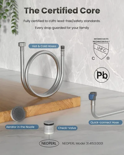 Miniatura 2 de APPASO Grifo de cocina negro con filtro de agua, mangueras certificadas por cUPC, grifos de fregadero de 3 vías con rociador extraíble, 3 modos