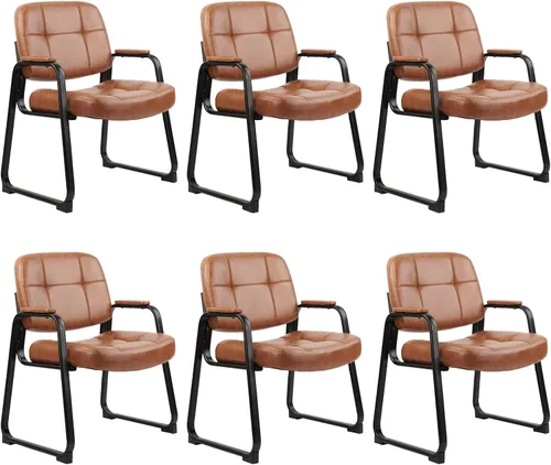Miniatura 45 de CLATINA Silla de cuero para invitados de oficina, silla de recepción sin ruedas con reposabrazos y soporte de madera, sillón de escritorio