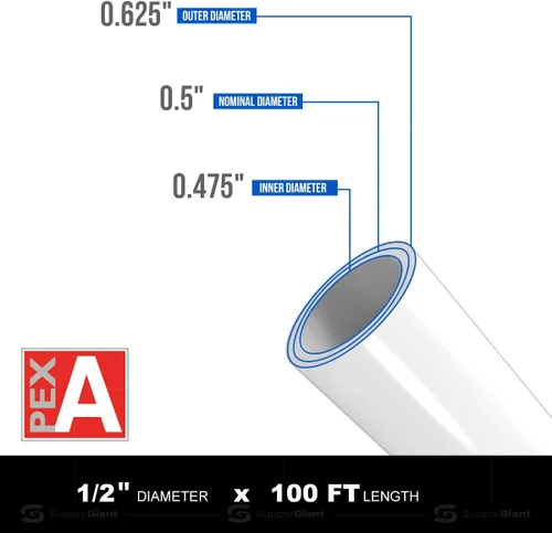Miniatura 3 de Pex-A Tubing 1/2 pulgada x 100 pies, tubo de agua flexible de barrera de oxígeno para calefacción de suelo radiante hidrónico, bobina PEX