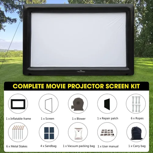 Miniatura 3 de Pantalla de proyector inflable de 12 pies para aire libre e interior, soplador de ver películas, amarres, estacas, bolsas de arena y bolsa de Negro