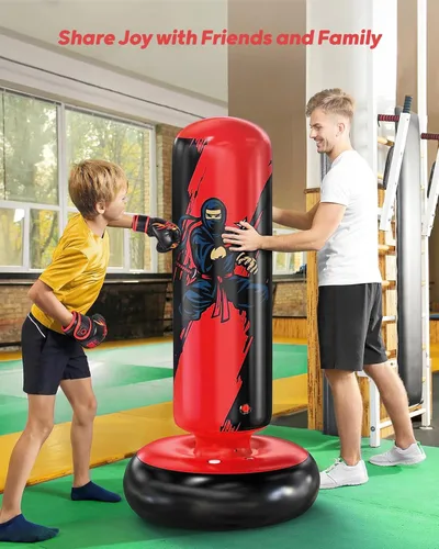 Miniatura 4 de QPAU - Saco de Boxeo para Niños, Bolsa de Boxeo Inflable Estable de 66 Pulgadas con Guantes de Boxeo, Soporte, Juguetes de Boxeo para Niños de 6 a