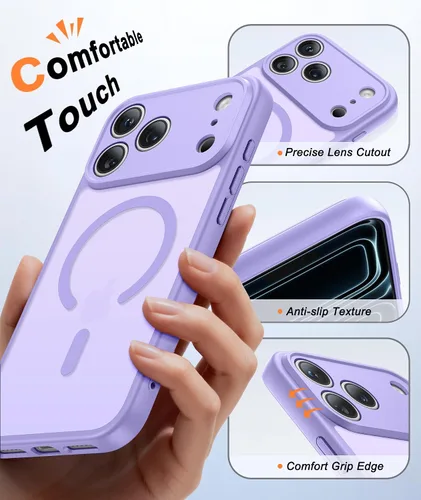 Miniatura 21 de FNTCASE Funda para iPhone 17 Pro: Fundas delgadas translúcidas de color azul claro compatibles con MagSafe, protección completa de la cámara