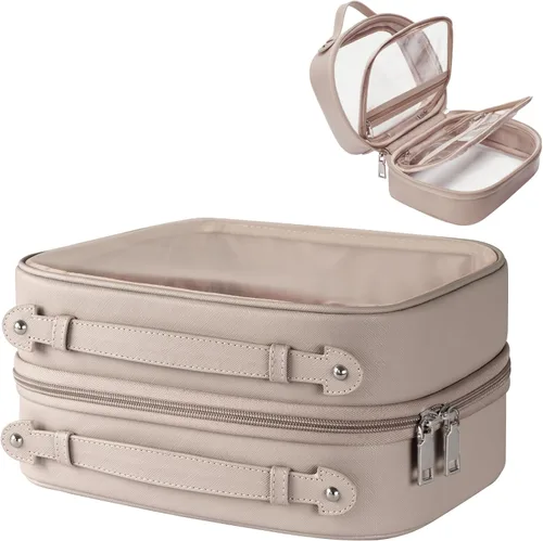 Miniatura 8 de Bolsa de Cosméticos Transparente de Doble Capa Bolsa de Artículos de Tocador de Viaje Estuche de Maquillaje Transparente con 4 Compartimentos, Bolsa