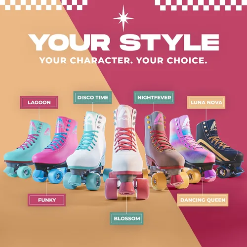 Miniatura 7 de APOLLO Patines de ruedas – Patines retro para niñas y mujeres – Patines cuádruples ajustables con tacón alto – Disco Quads