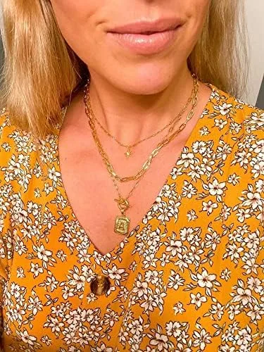 Miniatura 4 de MJartoria Collares con inicial en capas para mujer, a la moda, chapado en oro de 14 quilates, gargantilla de estrella simple, collar con dije