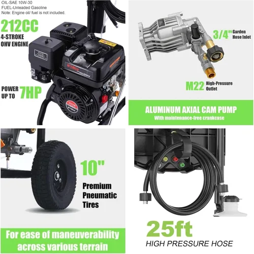 Miniatura 4 de Lavadora a presión de gas de 4200 PSI, 4.0 Max GPM 212CC 7HP, lavadora de gas comercial, pistola de pulverización y varilla, juego de 5 boquillas