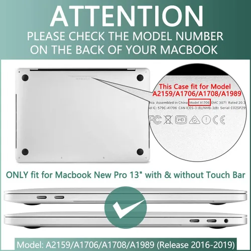 Miniatura 2 de Batianda - Carcasa rígida protectora de plástico transparente y mate para MacBook Pro (2019, 2018, 2017, 2016) de 13 pulgadas, modelo A2159, A1989