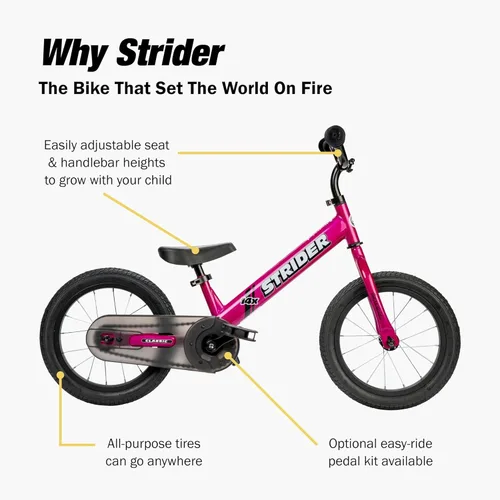 Miniatura 5 de Strider 14x - Bicicleta de equilibrio para niños de 3 a 7 años - Incluye agarres personalizados, asiento acolchado, reposapiés de rendimiento